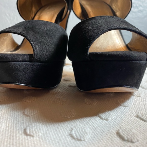 BCBG Black Suede High Heels Open Toe Closed Heel Pumps - Picture 5 of 16